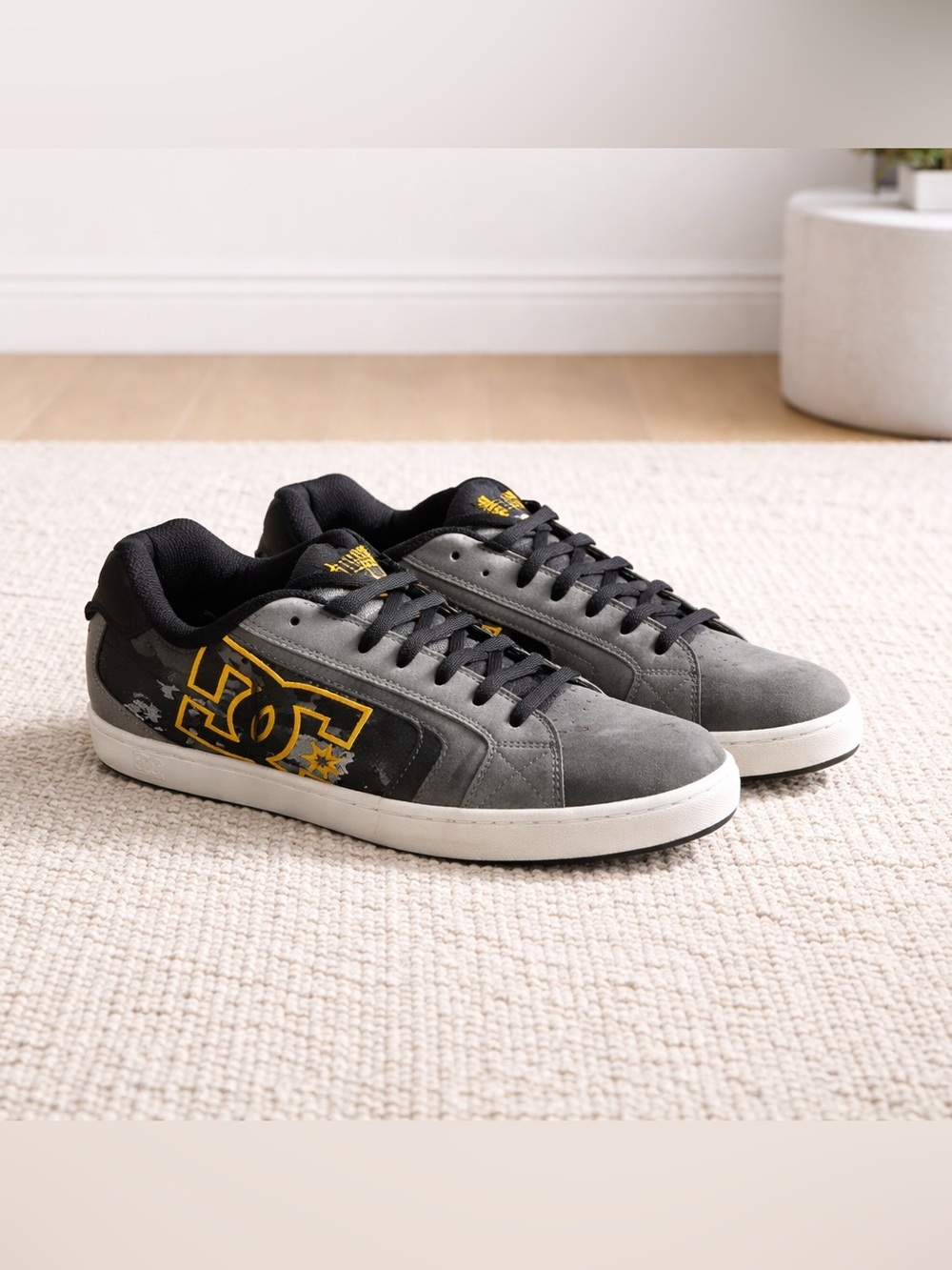 DC Gray and Black Skate Sneakers with Yellow Logo